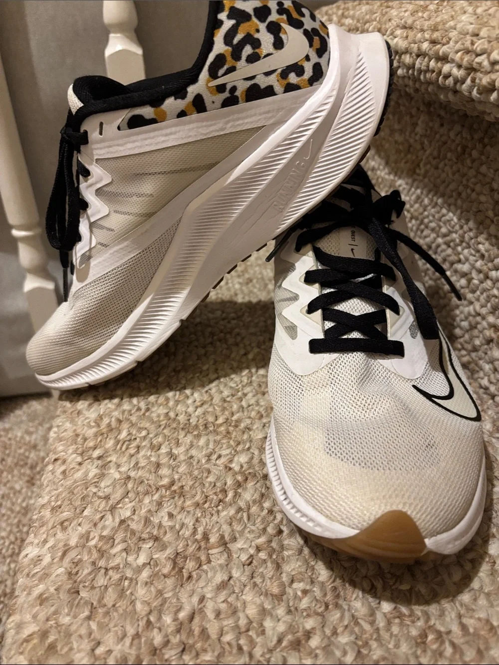 Nike White and Black Running Shoes with Gum Accents